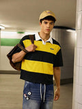 SWAVVY Camisa Polo Masculina Casual de Verão, Ajuste Solto, Tamanho Padrão, Blocos de Cores Sólidas Azul e Branco