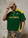 PAVTROS Camiseta Polo de Manga Curta Verde Escuro Masculina, Streetwear com Vibe Brasileira, Camiseta Oversized com Blocos de Cor para Férias de Verão na Cidade, Esportes & Casual, Futebol