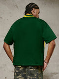 PAVTROS Camiseta Polo de Manga Curta Verde Escuro Masculina, Streetwear com Vibe Brasileira, Camiseta Oversized com Blocos de Cor para Férias de Verão na Cidade, Esportes & Casual, Futebol