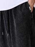 SUMWON Shorts Casuais de Perna Larga com Cordão, Cintura Elástica, Comprimento do Joelho, Textura Lavada de Algodão, Streetwear, Shorts Folgadas, Shorts P com Bolsos