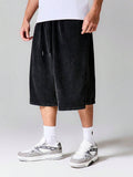 SUMWON Shorts Casuais de Perna Larga com Cordão, Cintura Elástica, Comprimento do Joelho, Textura Lavada de Algodão, Streetwear, Shorts Folgadas, Shorts P com Bolsos