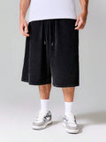 SUMWON Shorts Casuais de Perna Larga com Cordão, Cintura Elástica, Comprimento do Joelho, Textura Lavada de Algodão, Streetwear, Shorts Folgadas, Shorts P com Bolsos