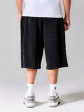 SUMWON Shorts Casuais de Perna Larga com Cordão, Cintura Elástica, Comprimento do Joelho, Textura Lavada de Algodão, Streetwear, Shorts Folgadas, Shorts P com Bolsos