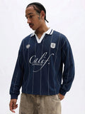 SUMWON Camisa Polo de Manga Longa Listrada com Gola e Design de Ajuste Regular Casual