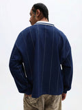SUMWON Camisa Polo de Manga Longa Listrada com Gola e Design de Ajuste Regular Casual