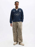 SUMWON Camisa Polo de Manga Longa Listrada com Gola e Design de Ajuste Regular Casual