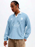 SUMWON Camisa Polo de Manga Longa Listrada com Gola e Design de Ajuste Regular Casual