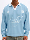SUMWON Camisa Polo de Manga Longa Listrada com Gola e Design de Ajuste Regular Casual