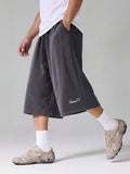 SUMWON Shorts Casuais de Basquete Streetwear Oversized com Perna Larga e Cordão, Shorts Longos Cinza, Shorts Folgados, Joggers de Perna Larga