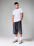 SUMWON Shorts Casuais de Basquete Streetwear Oversized com Perna Larga e Cordão, Shorts Longos Cinza, Shorts Folgados, Joggers de Perna Larga