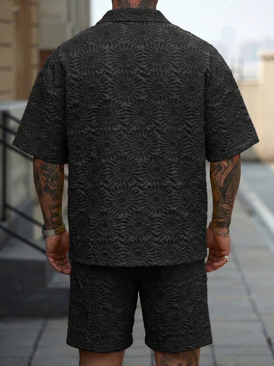Manfinity CasualCool Conjunto de Camisa e Shorts Casuais Jacquard Masculino