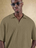 Top Polo de Manga Curta Ajustada Tipo Cropped SUMWON para Homens, em Padrão de Malha Aberta, Casual de Verão para Golfe, Gola Simples