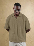 Top Polo de Manga Curta Ajustada Tipo Cropped SUMWON para Homens, em Padrão de Malha Aberta, Casual de Verão para Golfe, Gola Simples