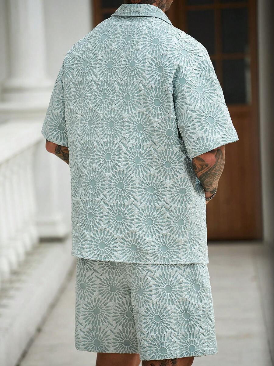 Manfinity CasualCool Conjunto de Camisa e Shorts Casuais Jacquard Masculino