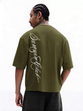 SUMWON Camiseta de Manga Curta Gráfica Oversized Masculina com Design de Impressão em Estilo de Roteiro, Preta, Casual de Algodão, Estilo Streetwear Diário