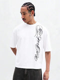 SUMWON Camiseta de Manga Curta Gráfica Oversized Masculina com Design de Impressão em Estilo de Roteiro, Preta, Casual de Algodão, Estilo Streetwear Diário
