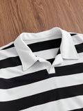 SWAVVY Camisa Polo Masculina Casual de Verão, Ajuste Solto, Tamanho Padrão, Blocos de Cores Sólidas Azul e Branco