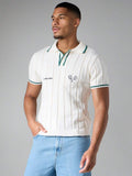 SUMWON Top Polo de Malha Canelada Ajustada com Bordado de Raquete de Tênis, Contraste de Acabamento, Suéter Casual de Verão com Gola