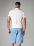 SUMWON Top Polo de Malha Canelada Ajustada com Bordado de Raquete de Tênis, Contraste de Acabamento, Suéter Casual de Verão com Gola
