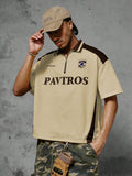 PAVTROS Camiseta Polo de Manga Curta Verde Escuro Masculina, Streetwear com Vibe Brasileira, Camiseta Oversized com Blocos de Cor para Férias de Verão na Cidade, Esportes & Casual, Futebol