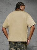 PAVTROS Camiseta Polo de Manga Curta Verde Escuro Masculina, Streetwear com Vibe Brasileira, Camiseta Oversized com Blocos de Cor para Férias de Verão na Cidade, Esportes & Casual, Futebol