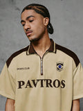 PAVTROS Camiseta Polo de Manga Curta Verde Escuro Masculina, Streetwear com Vibe Brasileira, Camiseta Oversized com Blocos de Cor para Férias de Verão na Cidade, Esportes & Casual, Futebol