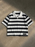 SWAVVY Camisa Polo Masculina Casual de Verão, Ajuste Solto, Tamanho Padrão, Blocos de Cores Sólidas Azul e Branco