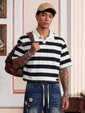 SWAVVY Camisa Polo Masculina Casual de Verão, Ajuste Solto, Tamanho Padrão, Blocos de Cores Sólidas Azul e Branco