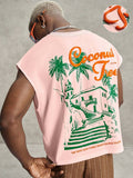 PAVTROS Regata Masculina de Verão Casual Fashion Street para Férias e Uso Diário, Estampa de Morango e Letras, Modelagem Solta, Holiday