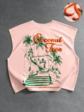 PAVTROS Regata Masculina de Verão Casual Fashion Street para Férias e Uso Diário, Estampa de Morango e Letras, Modelagem Solta, Holiday