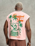 PAVTROS Regata Masculina de Verão Casual Fashion Street para Férias e Uso Diário, Estampa de Morango e Letras, Modelagem Solta, Holiday