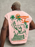 PAVTROS Regata Masculina de Verão Casual Fashion Street para Férias e Uso Diário, Estampa de Morango e Letras, Modelagem Solta, Holiday