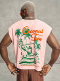 PAVTROS Regata Masculina de Verão Casual Fashion Street para Férias e Uso Diário, Estampa de Morango e Letras, Modelagem Solta, Holiday