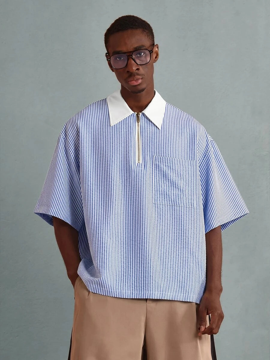 Camisa Polo Pavtros Striped Half-Zip White Collar - foto 12