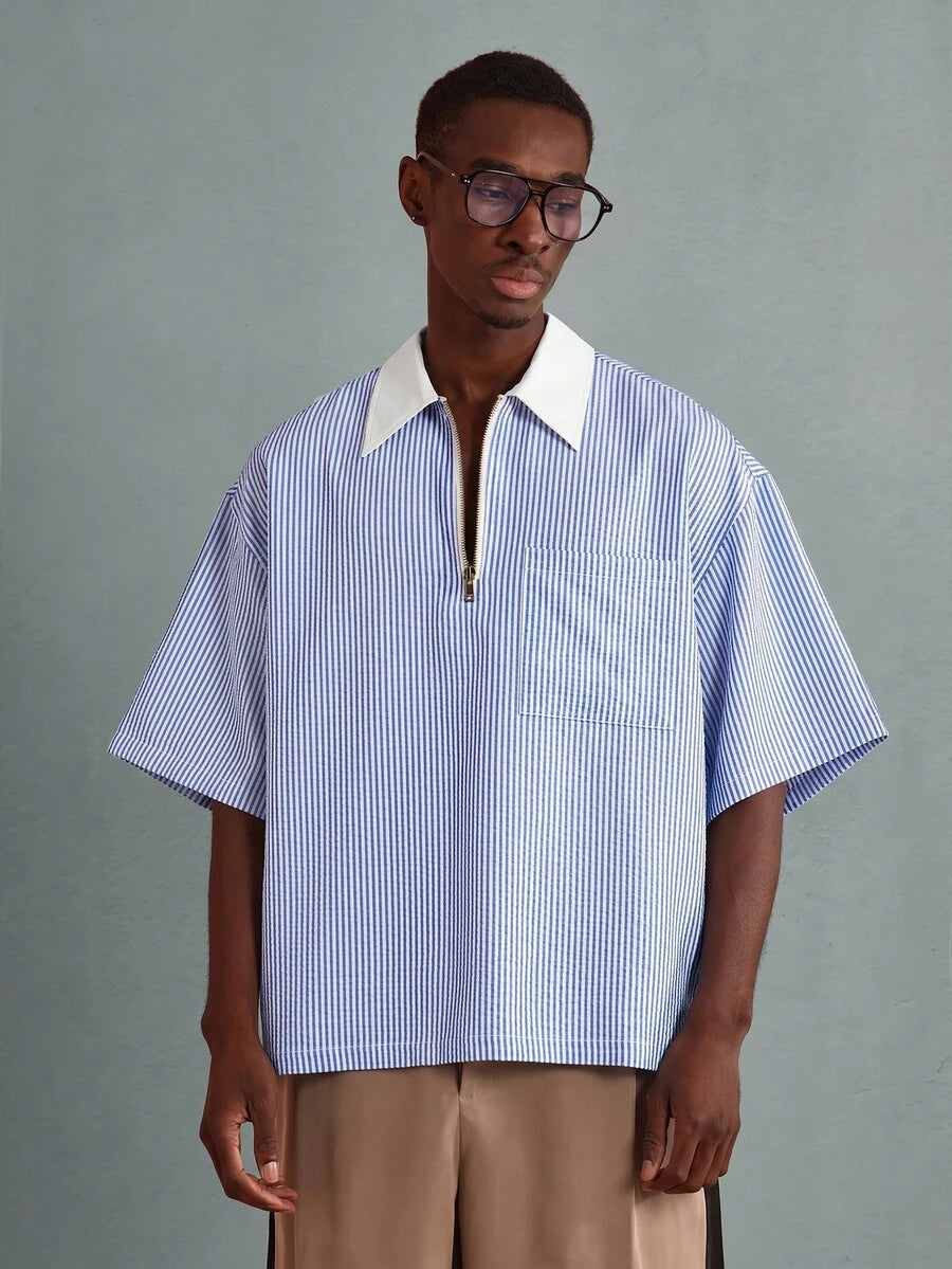 Camisa Polo Pavtros Striped Half-Zip White Collar - foto 13