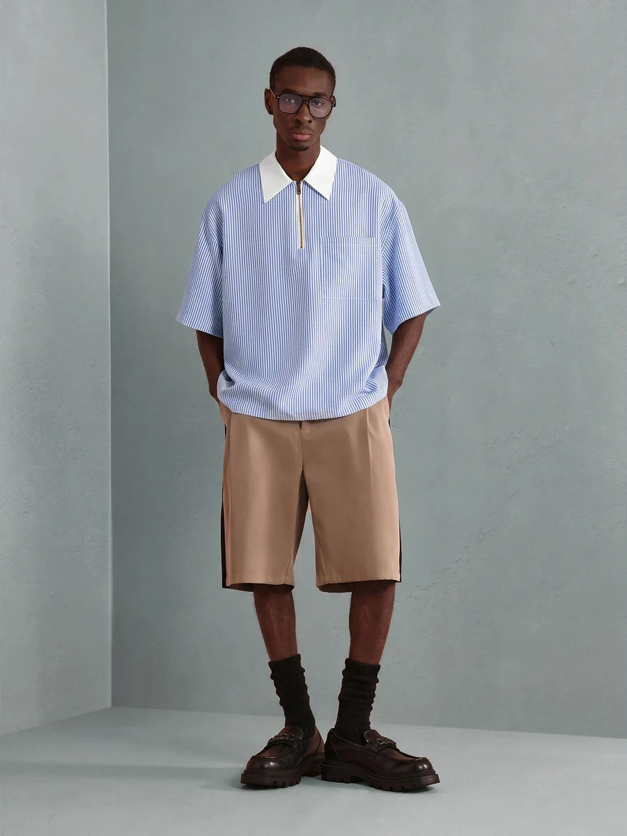 Camisa Polo Pavtros Striped Half-Zip White Collar - foto 15