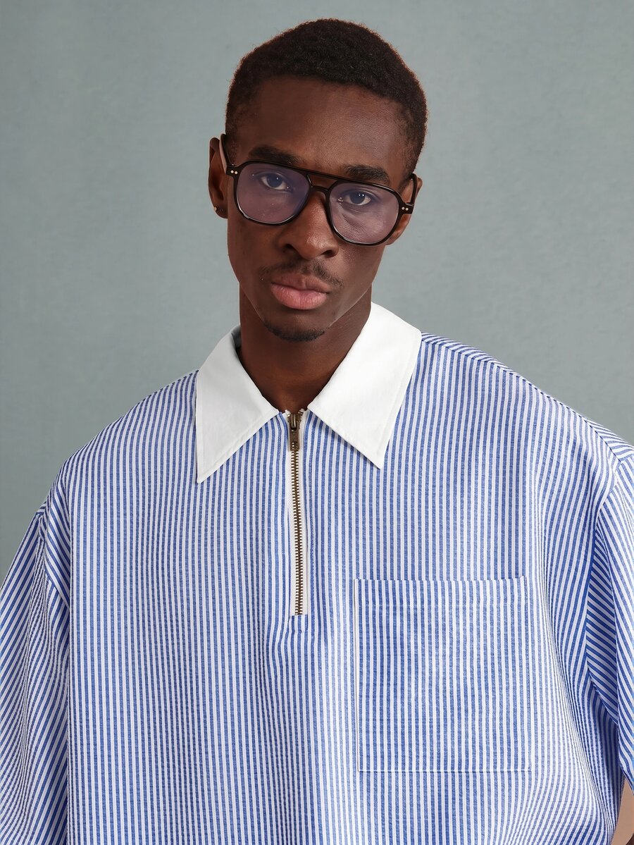 Camisa Polo Pavtros Striped Half-Zip White Collar - foto 17