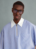 SUMWON Camisa Polo Listrada Casual Oversized de Meio Zíper, Primavera Verão, Negócios, Zíper Parcial Inteligente, Gola, Bolso, Roupas Esportivas, Conforto, Traje de Escritório