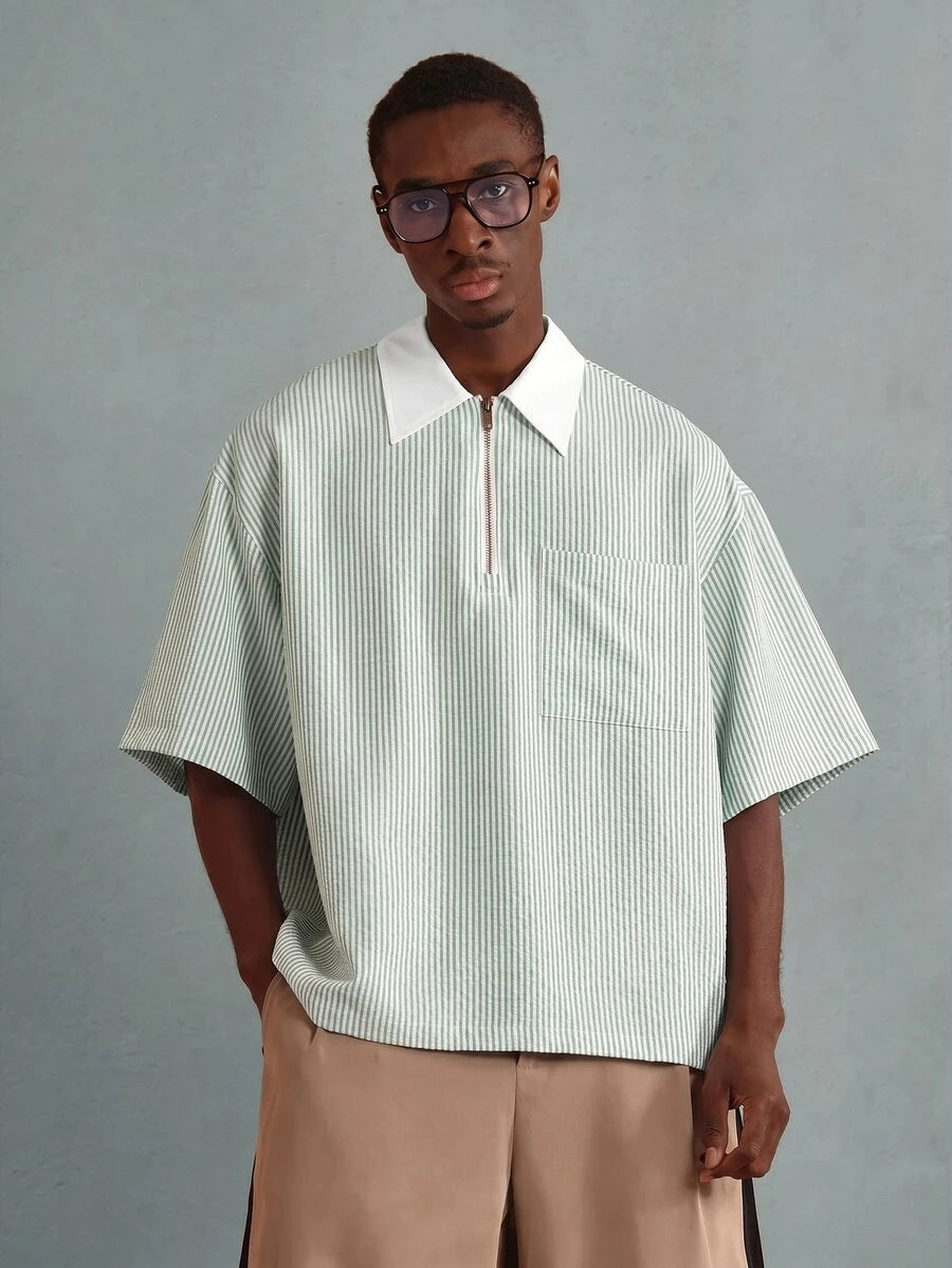 Camisa Polo Pavtros Striped Half-Zip White Collar - foto 18