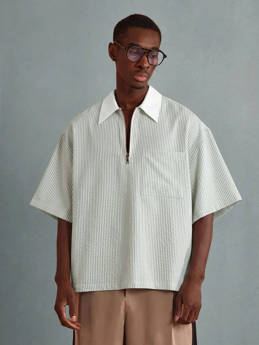 Camisa Polo Pavtros Striped Half-Zip White Collar - foto 19