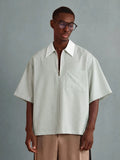 SUMWON Camisa Polo Listrada Casual Oversized de Meio Zíper, Primavera Verão, Negócios, Zíper Parcial Inteligente, Gola, Bolso, Roupas Esportivas, Conforto, Traje de Escritório