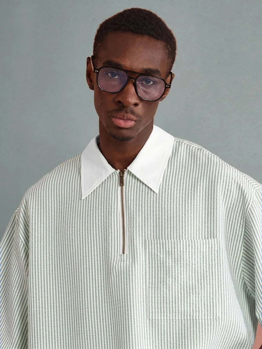 Camisa Polo Pavtros Striped Half-Zip White Collar - foto 23