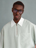 SUMWON Camisa Polo Listrada Casual Oversized de Meio Zíper, Primavera Verão, Negócios, Zíper Parcial Inteligente, Gola, Bolso, Roupas Esportivas, Conforto, Traje de Escritório