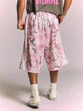 SUMWON Shorts com Elástico na Cintura, Cordão e Detalhe de Listras Laterais, Estampa de Flor de Cerejeira Camuflada