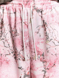 SUMWON Shorts com Elástico na Cintura, Cordão e Detalhe de Listras Laterais, Estampa de Flor de Cerejeira Camuflada