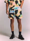 SUMWON Shorts de Tela Estampada com Cordão na Cintura, Estampa Abstrata All Over, Estilo Verão Festival