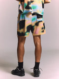 SUMWON Shorts de Tela Estampada com Cordão na Cintura, Estampa Abstrata All Over, Estilo Verão Festival