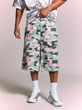 SUMWON Shorts Camufladas Masculinas de Perna Larga e Folgada com Bolsos Traseiros, Estilo de Rua de Verão