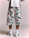 SUMWON Shorts Camufladas Masculinas de Perna Larga e Folgada com Bolsos Traseiros, Estilo de Rua de Verão