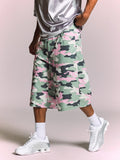 SUMWON Shorts Camufladas Masculinas de Perna Larga e Folgada com Bolsos Traseiros, Estilo de Rua de Verão